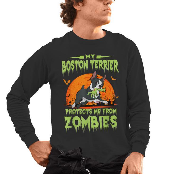 Boston Terrier Halloween Zombie American Gentleman Dog Lover Men's Long Sleeve T-Shirt