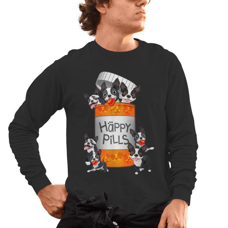 Boston Terrier Happy Pills T-Shirt Men's Long Sleeve T-Shirt