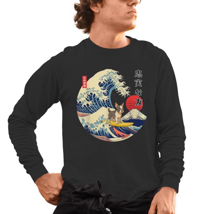 Boston Terrier Japanese Kanagawa Wave Surf Loyal Dog Men Women Kids Men's Long Sleeve T-Shirt