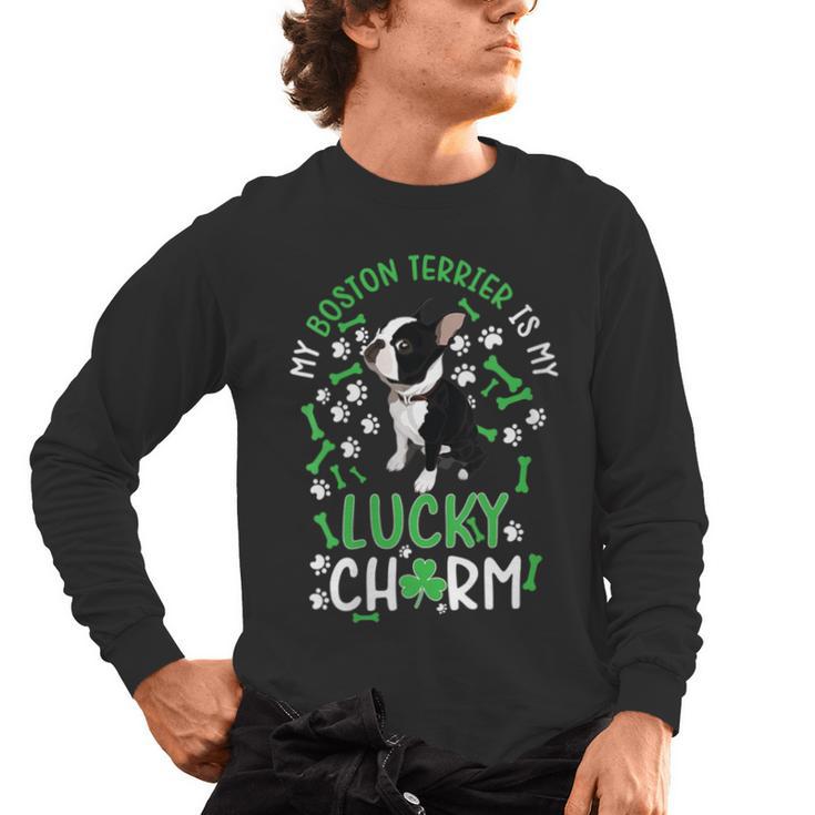 My Boston Terrier Is My Lucky Charm Paw Dog St Patrick's Day Men's Long Sleeve T-Shirt