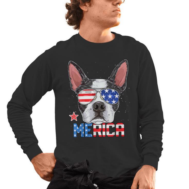Boston Terrier Merica 4th Of July T Shirt Men Boys Dog Puppy Men's Long Sleeve T-Shirt
