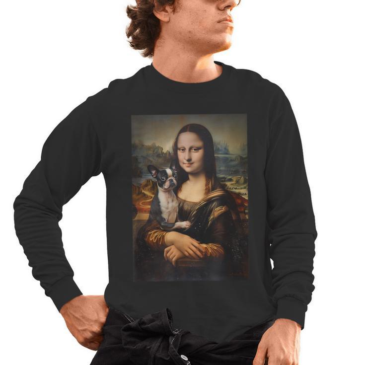 Boston Terrier Mona Lisa Painting Art Dog Mom Dad For Men Women Kids Men's Long Sleeve T-Shirt