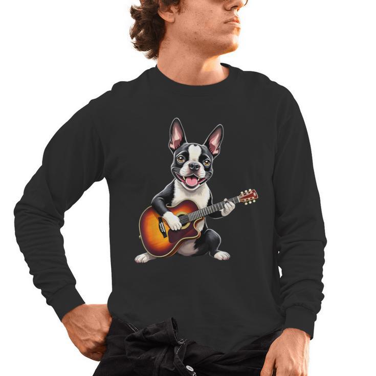 Boston Terrier Playing Guitar  Boston Terrier Men's Long Sleeve T-Shirt