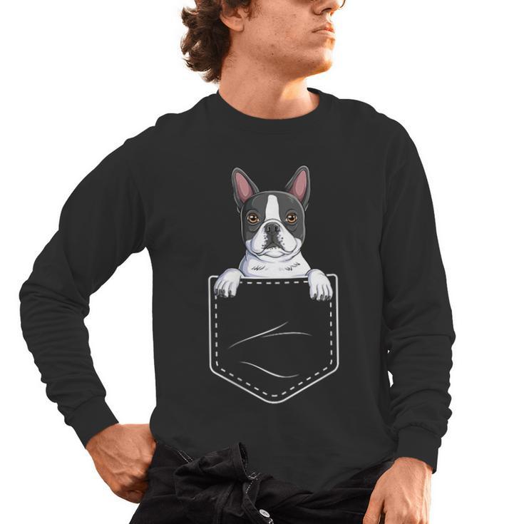 Boston Terrier In The Pocket Cute Boston Terrier Dog Lovers For Men Women Girls Kids Men's Long Sleeve T-Shirt
