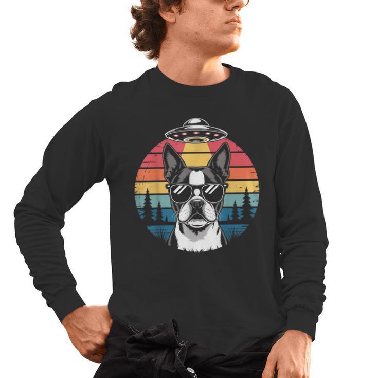 Boston Terrier UFO Alien Boston Terrier Dog Mom Dad Men's Long Sleeve T-Shirt