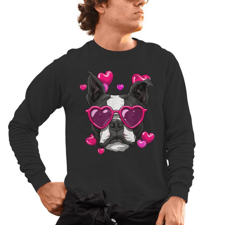 Boston Terrier Valentines Day Shirt Heart Dog Lover Men's Long Sleeve T-Shirt
