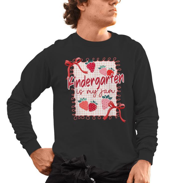 Bow Strawberry Kindergarten Is My Jam Teacher Kinder Team Men's Long Sleeve T-Shirt