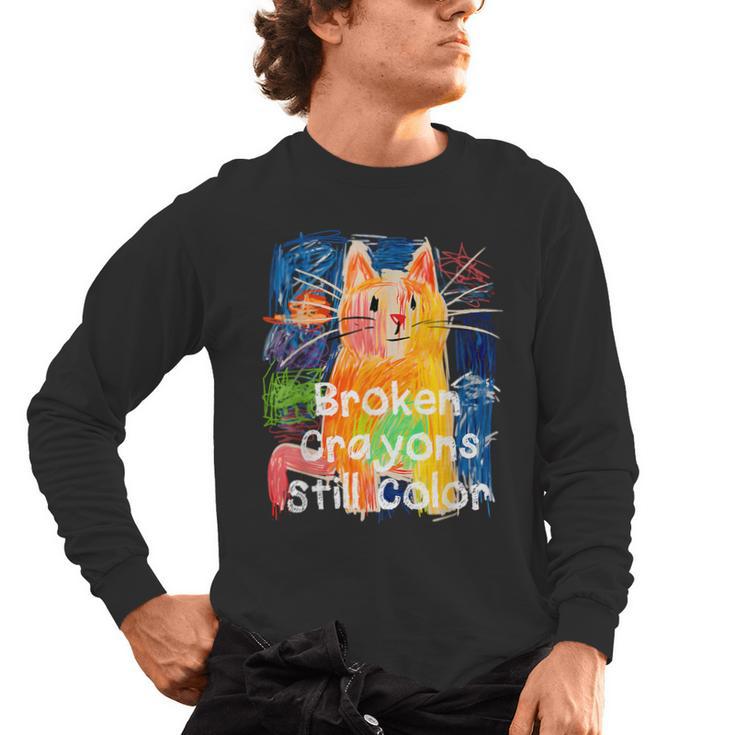 Broken Crayons Still Color Cat Teacher Men's Long Sleeve T-Shirt, trending gift Broken Crayons Still Color Cat Teacher Men's Long Sleeve T-Shirt, trending gift