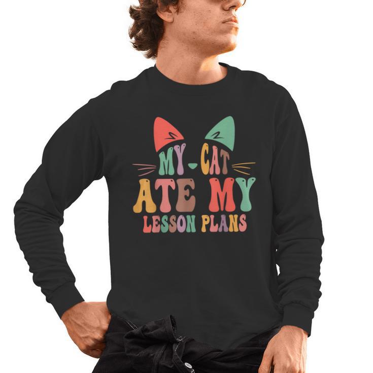 My Cat Ate My Lesson Plans Teacher Sarcastic Men's Long Sleeve T-Shirt