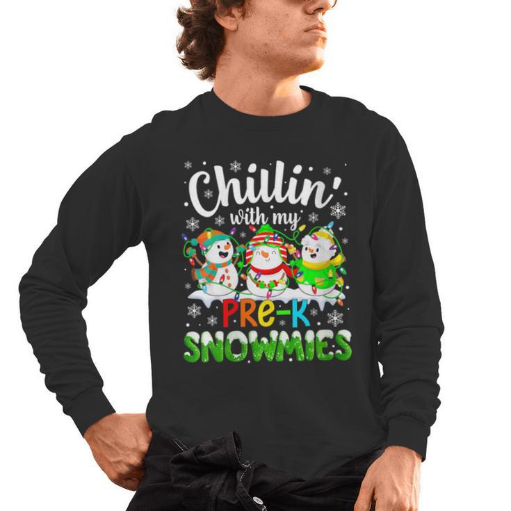 Chillin With My Pre-K Snowmies Christmas Teacher Xmas Men's Long Sleeve T-Shirt
