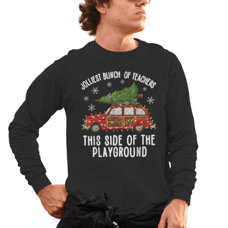 Christmas Teacher Squad Festive Car Tree Lights Xmas Men's Long Sleeve T-Shirt