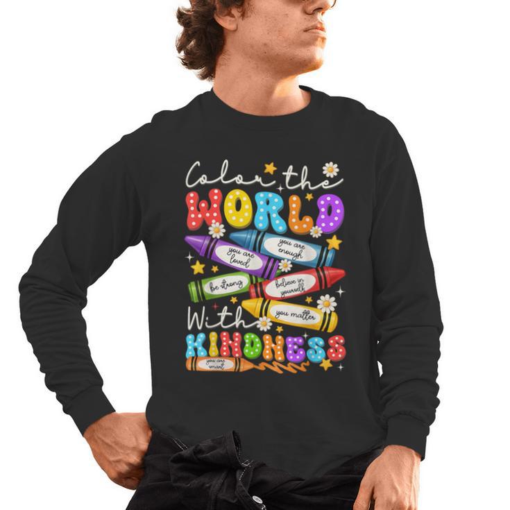 Color The World With Kindness Crayon Positivity Teacher Men's Long Sleeve T-Shirt