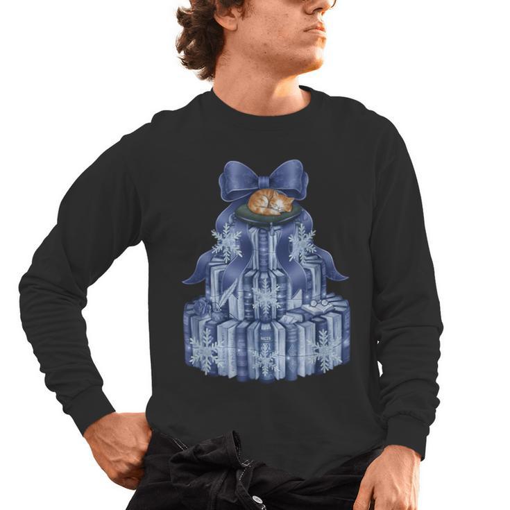 Coquette Bow Book Tree Merry Christmas Xmas Teacher Holiday Men's Long Sleeve T-Shirt