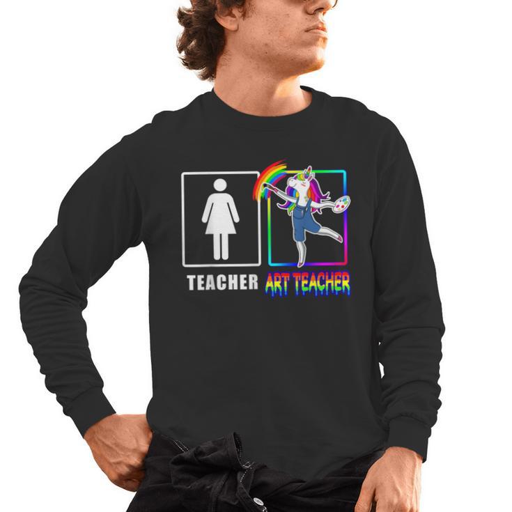 Cute Art Teacher Magical Dabbing Unicorn Artist Men's Long Sleeve T-Shirt
