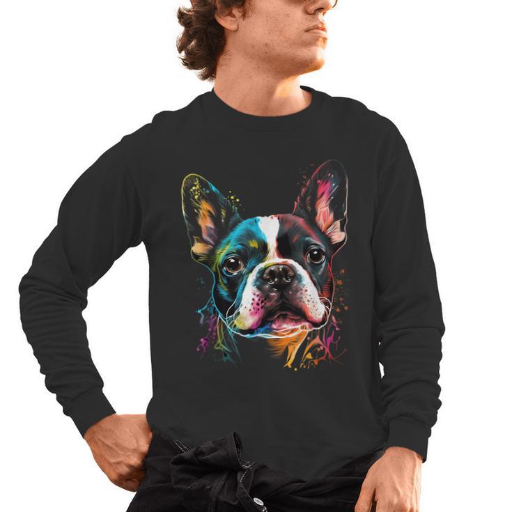 Cute Boston Terrier Puppy Dog Art Lover Unique Painting For Men Women Kids Men's Long Sleeve T-Shirt