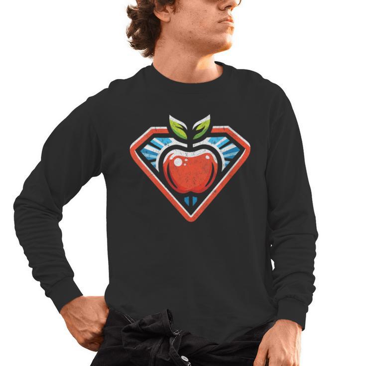 Cute Distressed Super Teacher Superhero Apple Men's Long Sleeve T-Shirt