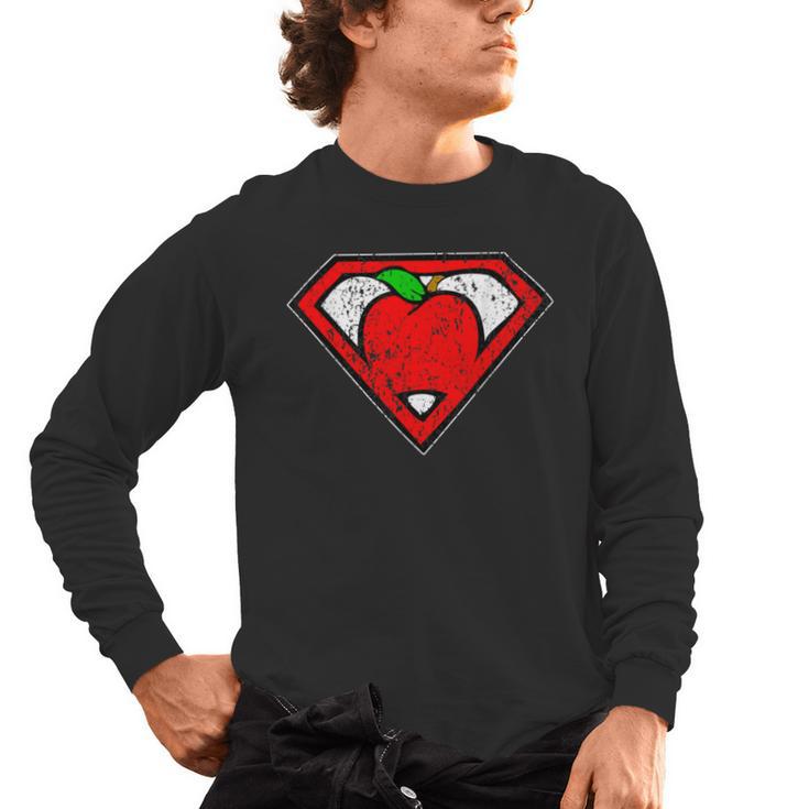 Cute Distressed Super Teacher Superhero Apple Shirt Men's Long Sleeve T-Shirt