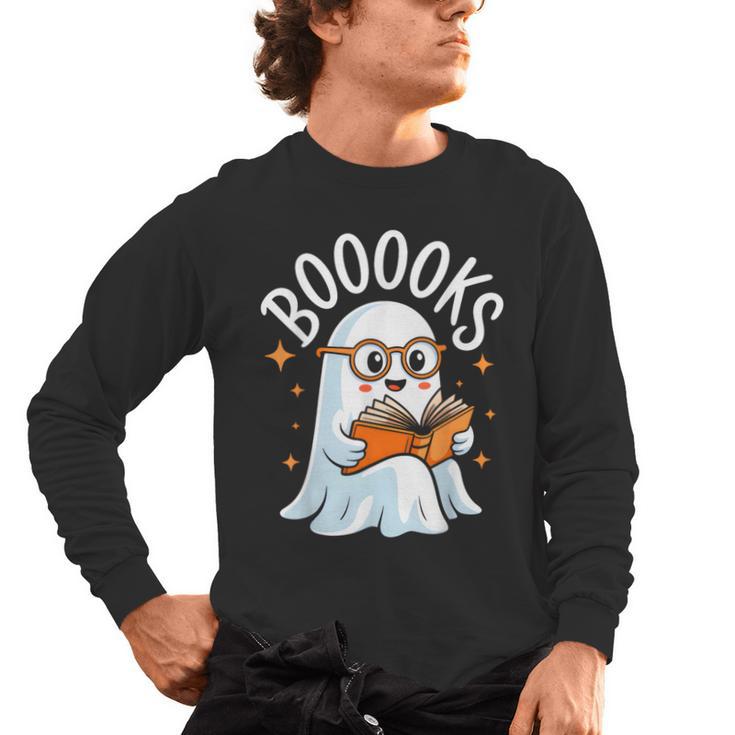 Cute Ghost Reading Book Librarian Teacher Halloween Costume Men's Long Sleeve T-Shirt