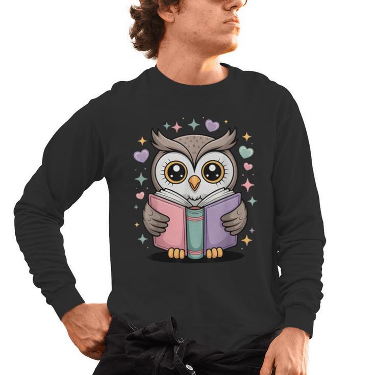 Cute Reading Owl Book Lover Teacher Librarian Bookworm Men's Long Sleeve T-Shirt