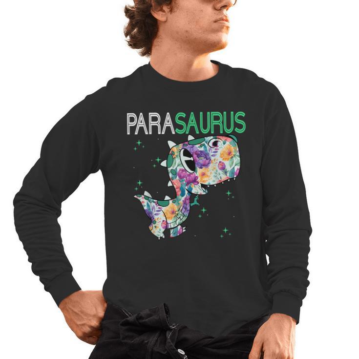 Dino Para Professional Teacher Collection T-Rex Dinosaur Paraeducator Assistant Teacher Men's Long Sleeve T-Shirt