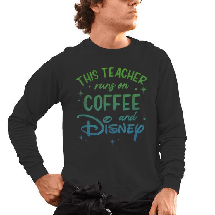 Disney This Teacher Runs On Coffee And Disney Gradient Logo Men's Long Sleeve T-Shirt