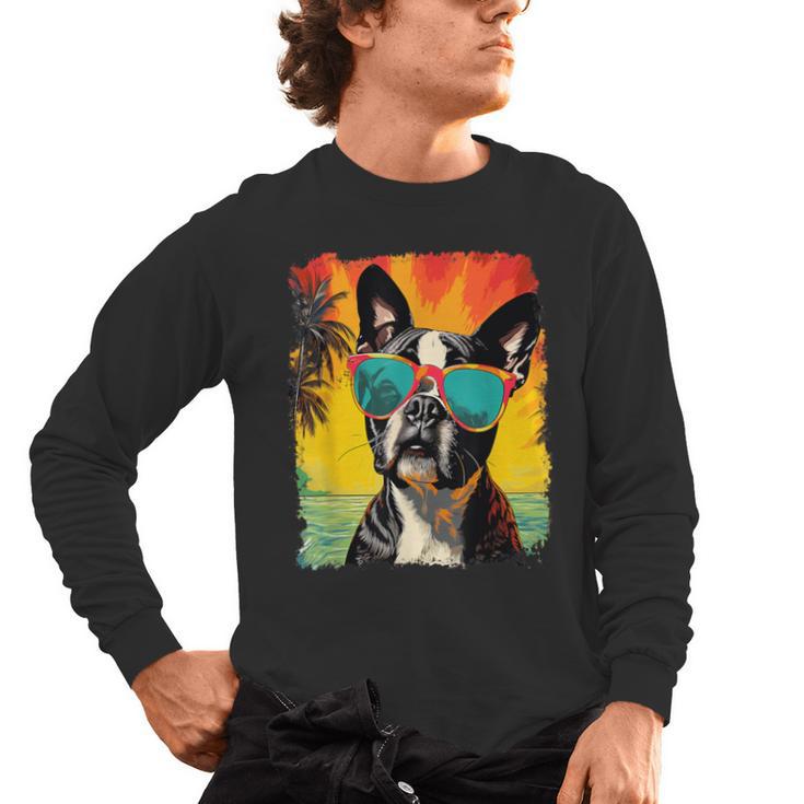 Dog Boston Terrier Hawaiian Men's Long Sleeve T-Shirt