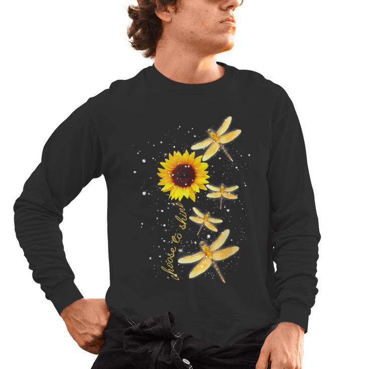 Dragonfly Sunflower Teacher Growth Mindset Choose To Shine Men's Long Sleeve T-Shirt