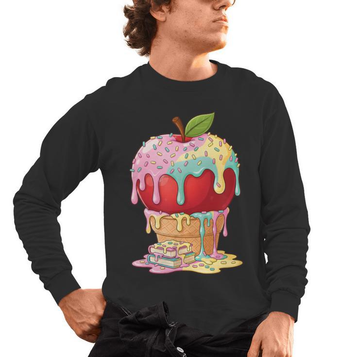 Dripping Apple Ice Cream Cone Cute Teacher Appreciation Men's Long Sleeve T-Shirt