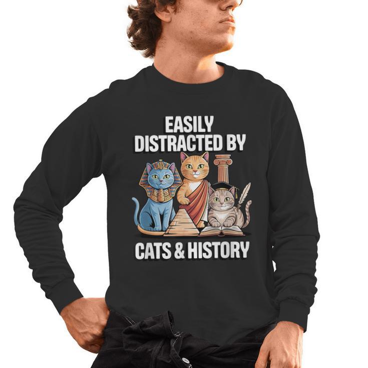 Easily Distracted By Cats & History Teacher Women Men Men's Long Sleeve T-Shirt