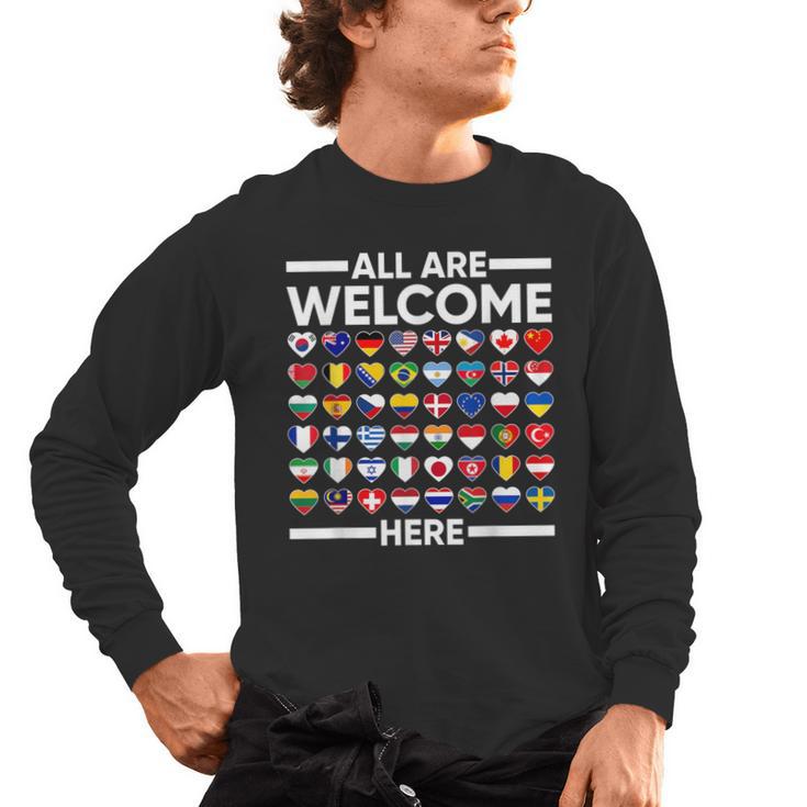 ESL Teacher All Are Welcome Here For Worlds Virtual Teachers Men's Long Sleeve T-Shirt