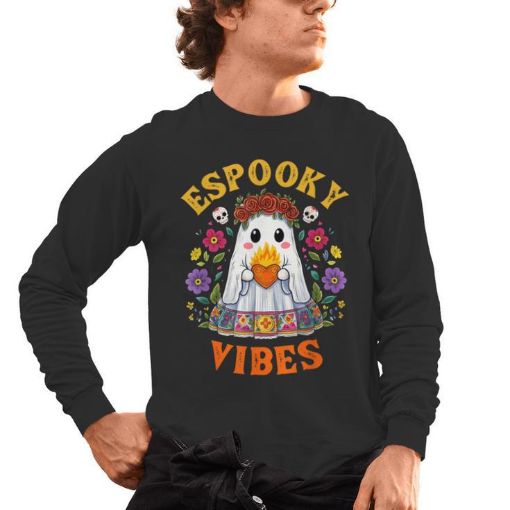 Espooky Vibes Spanish Mexican Halloween Ghost Teachers Men's Long Sleeve T-Shirt