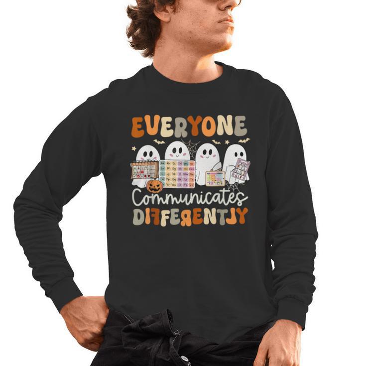 Everyone Communicates Differently Halloween Sped Teacher Men's Long Sleeve T-Shirt
