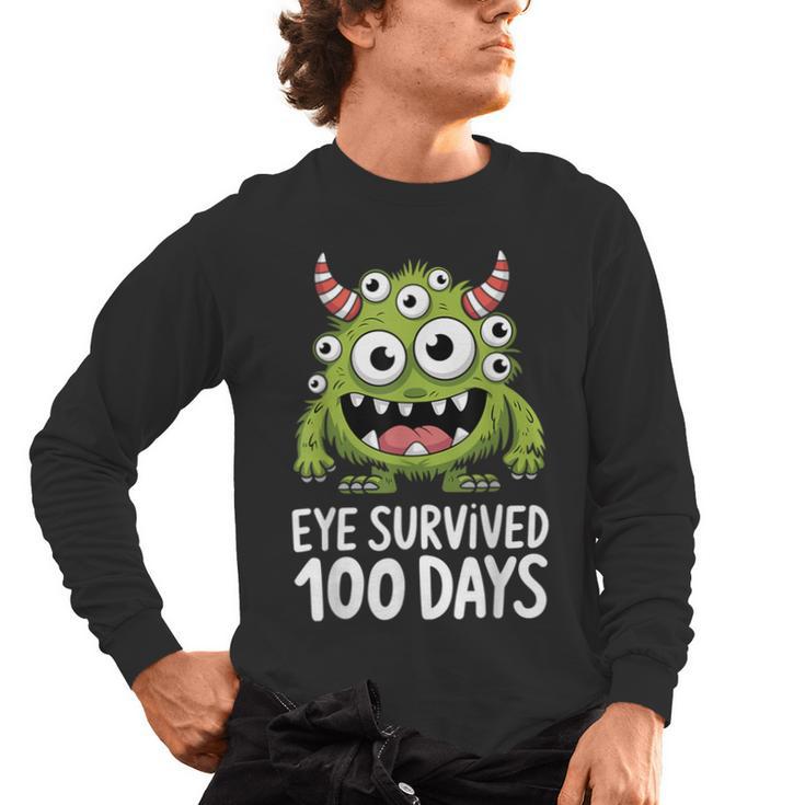 Eye Survived 100 Days Of School Monster Lover Teacher Kids Men's Long Sleeve T-Shirt