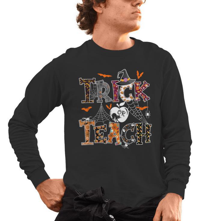 Fall Holiday Themed Thanksgiving Halloween Teacher Trick Or Men's Long Sleeve T-Shirt