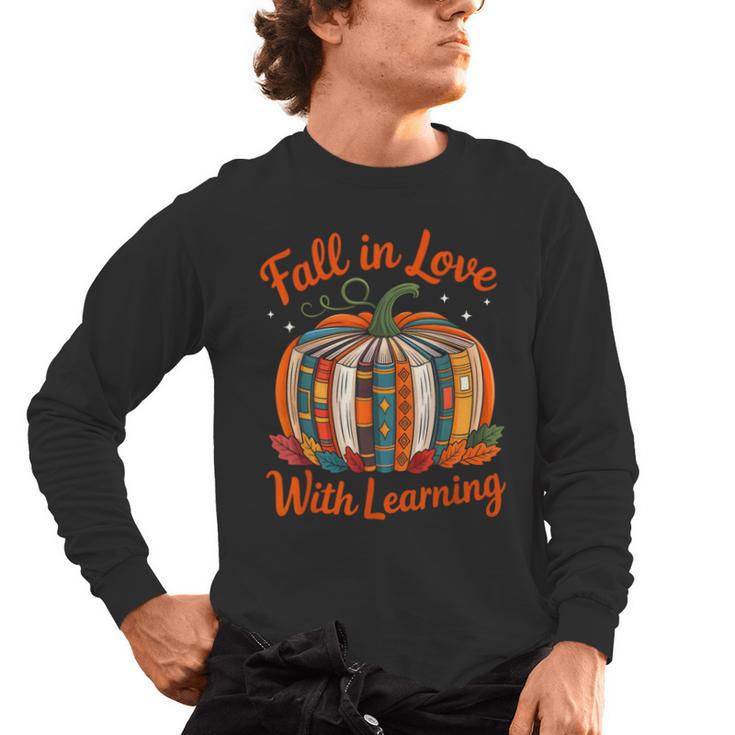 Fall In Love With Learning Book Lover Autumn Pumpkin Teacher Men's Long Sleeve T-Shirt