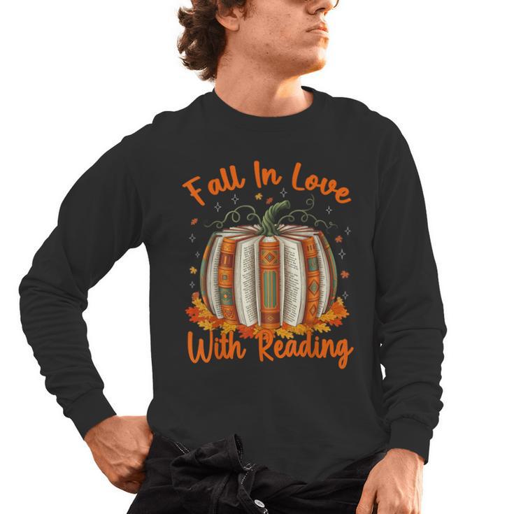 Fall In Love With Reading Pumpkin Autumn Librarians Teacher Men's Long Sleeve T-Shirt