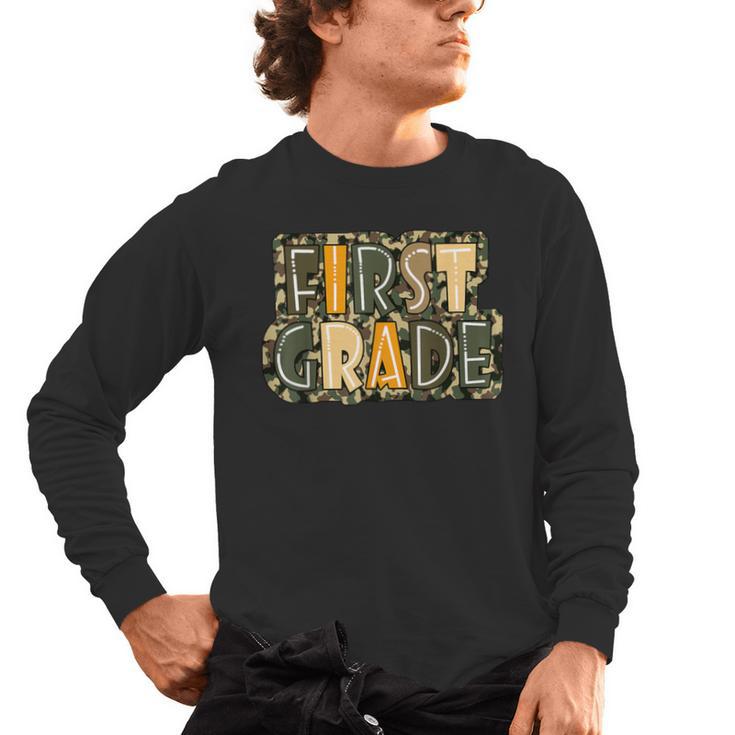 First 1St Grade Camo Camouflage Boy Teacher Back To School Men's Long Sleeve T-Shirt