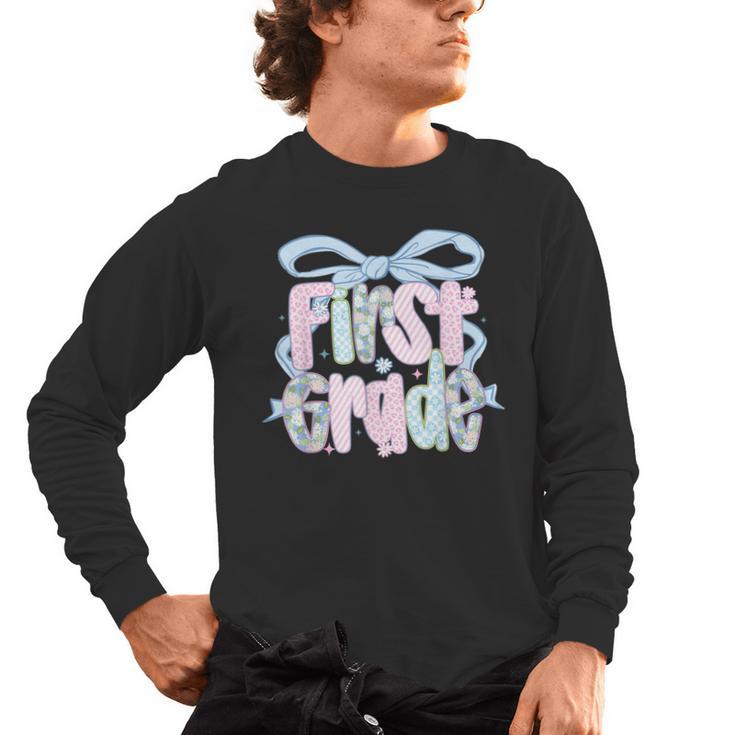 First Grade Coquette Bow Girls Teacher Team 1st Grade Squad Men's Long Sleeve T-Shirt
