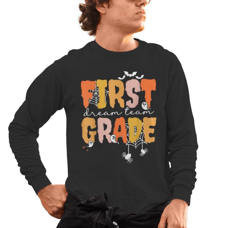First Grade Dream Retro Team Fall Halloween Spooky Teachers Men's Long Sleeve T-Shirt