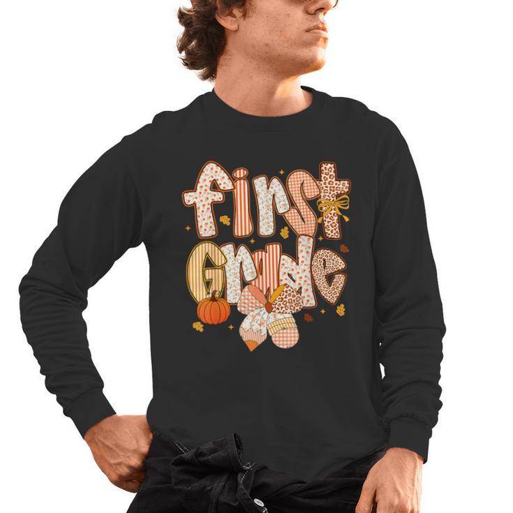 First Grade Fall Floral Coquette Bow Teachers Students Men's Long Sleeve T-Shirt