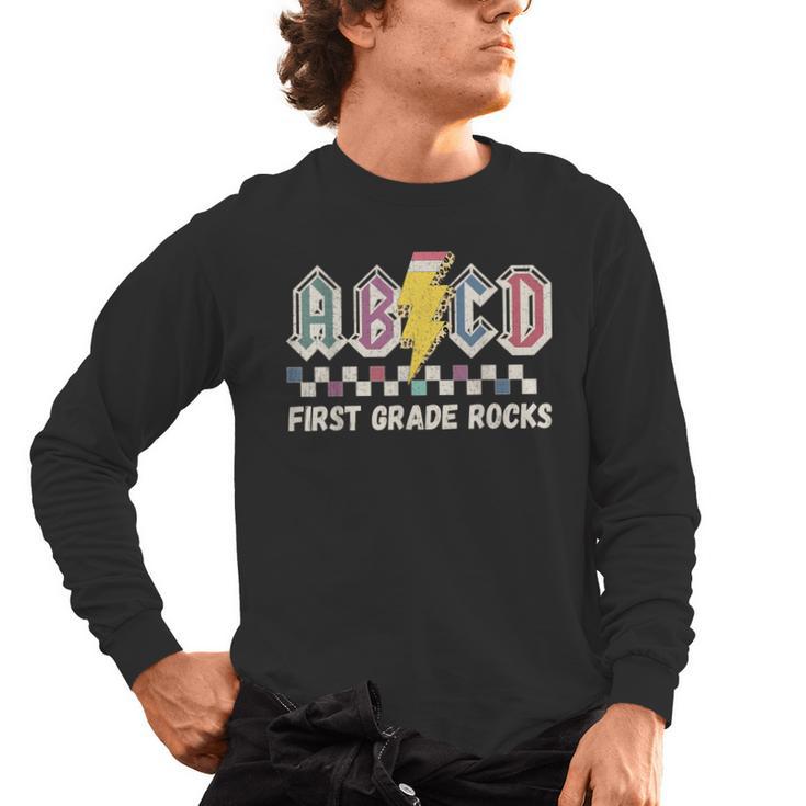 First Grade Rocks Teachers Back To School ABCD Rock Students Men's Long Sleeve T-Shirt
