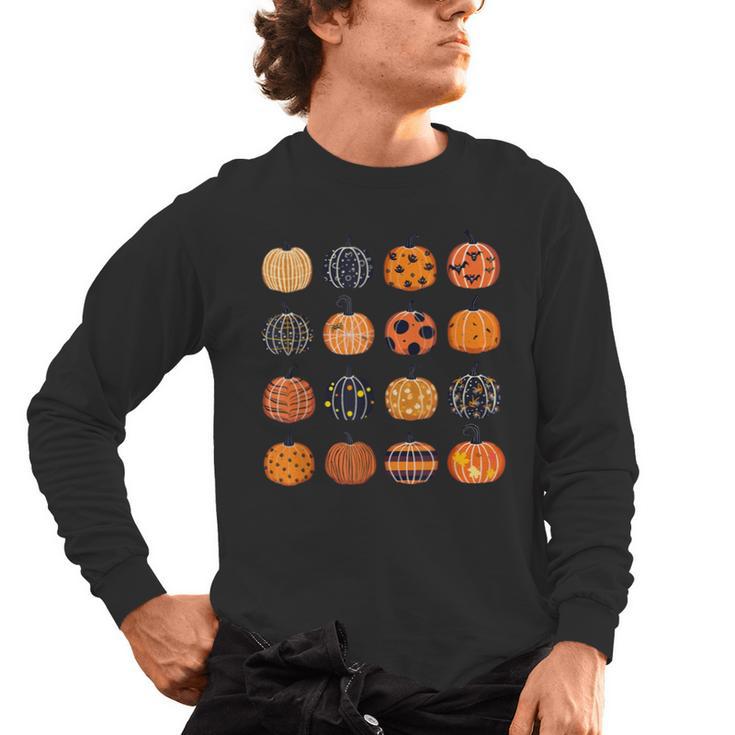 Folk Art Pumpkins Teacher Nurses Admin Witch Halloween Cute Men's Long Sleeve T-Shirt