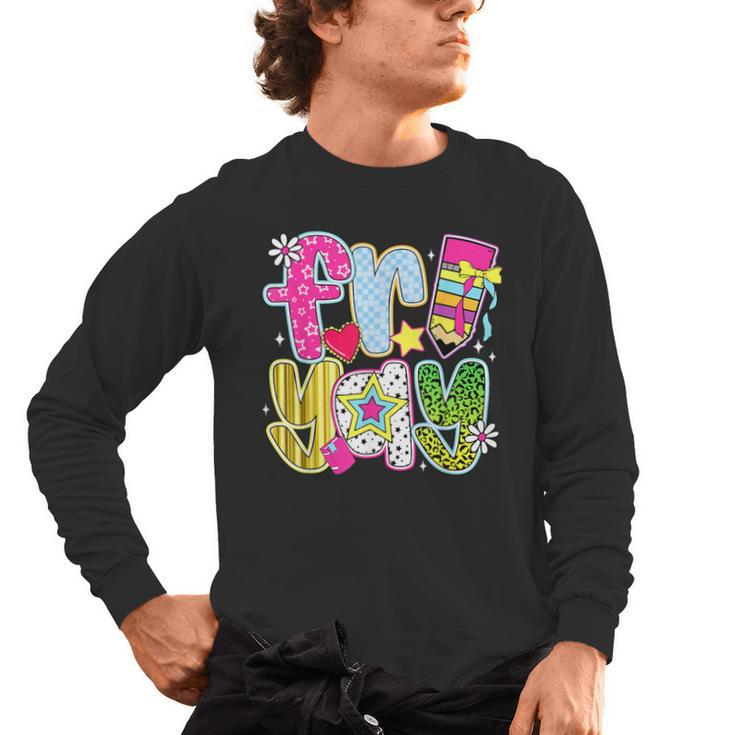 Fri-Yay Happy Friday Weekend Teacher Back To School Men's Long Sleeve T-Shirt