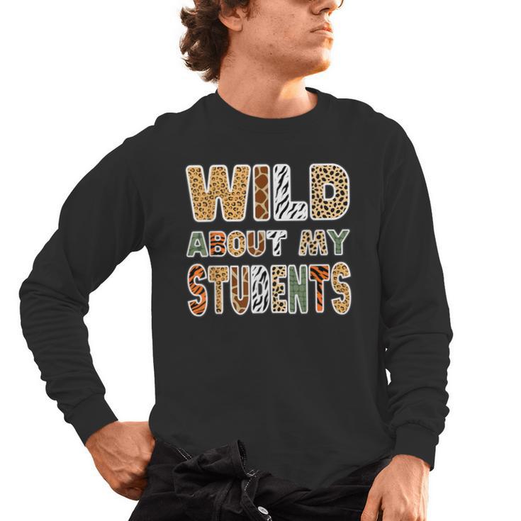 Fun Zoo Animal Print Teacher Shirts Wild About My Students Men's Long Sleeve T-Shirt