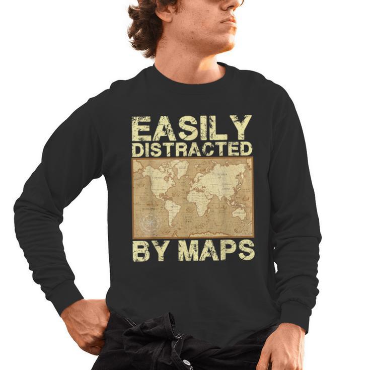 Geography Teacher Easily Distracted By Maps Men's Long Sleeve T-Shirt