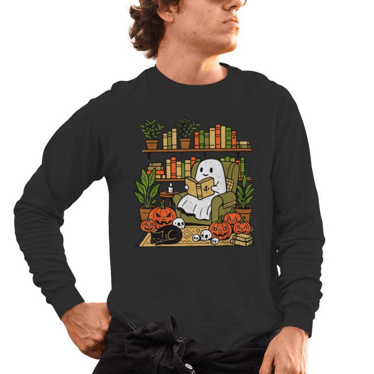 Ghost Library Reading Books Halloween Librarian Teacher Men's Long Sleeve T-Shirt