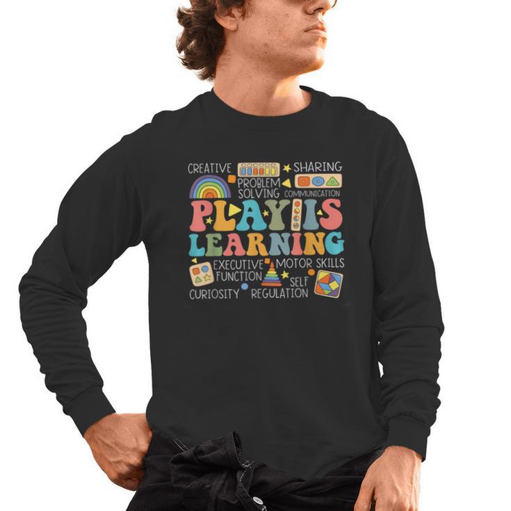 Groovy Play Is Learning Kindergarten Teacher Appreciation Men's Long Sleeve T-Shirt