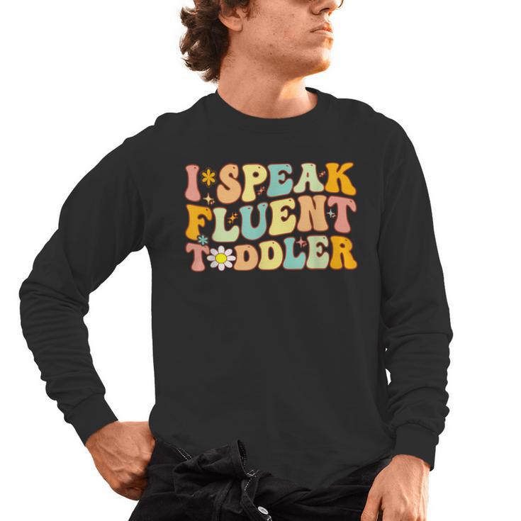 Groovy I Speak Fluent Toddler Daycare Provider Teacher Men's Long Sleeve T-Shirt