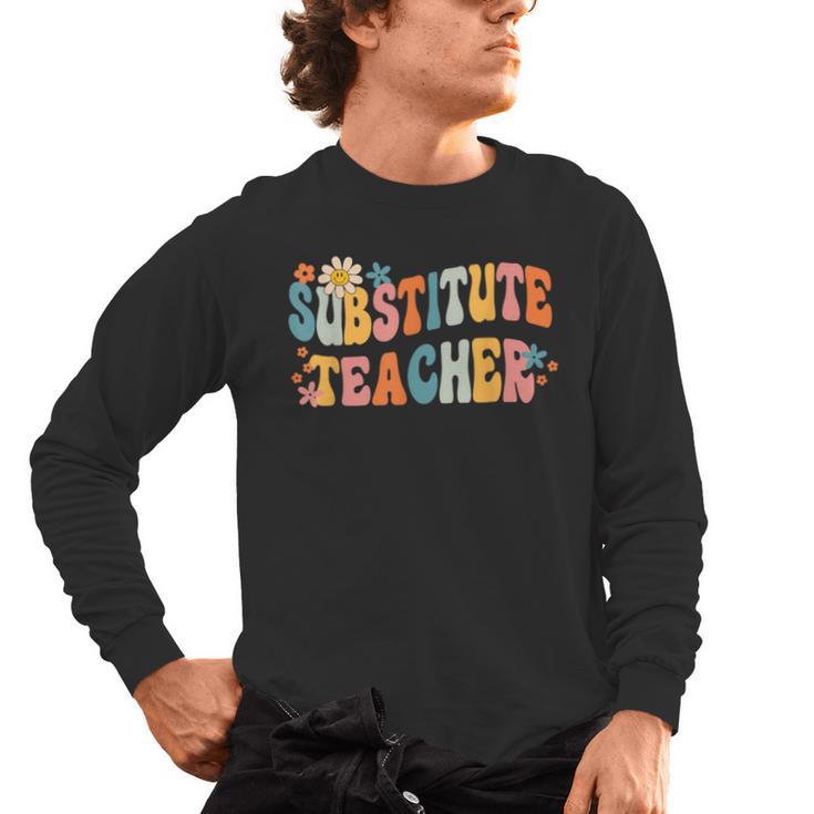Groovy Substitute Teacher Retro Teacher Back To School Men's Long Sleeve T-Shirt