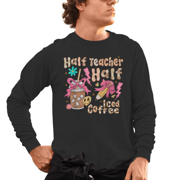 Half Teacher Half Iced Coffee Back To School Men's Long Sleeve T-Shirt